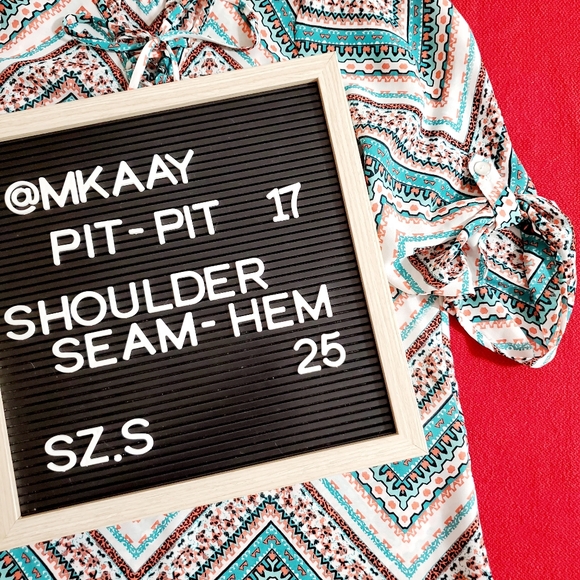 Heartsoul Flowy drawstring neckline chevron graphic top tunic Sm - Picture 6 of 7